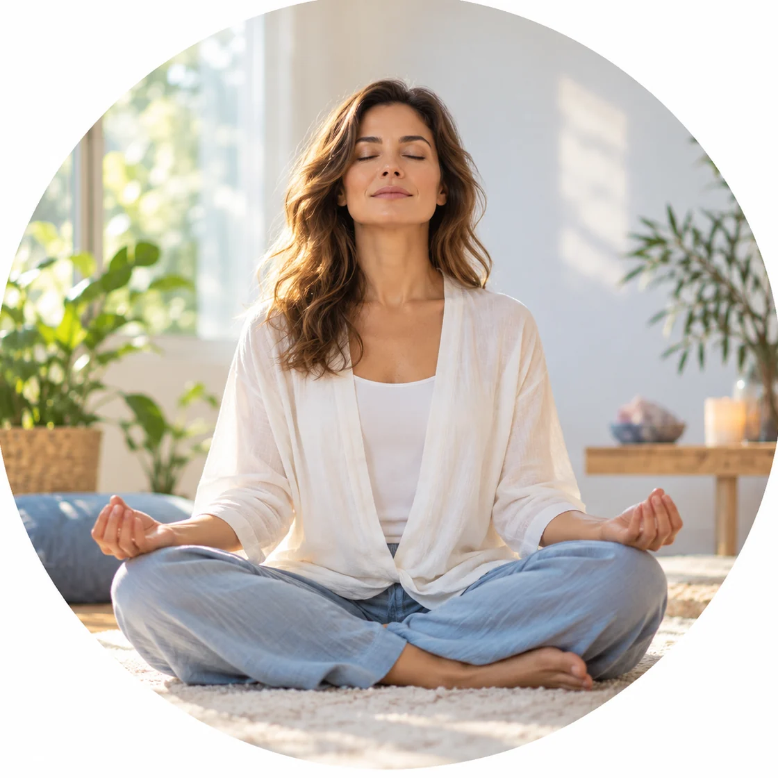 Prática meditativa em ambiente acolhedor